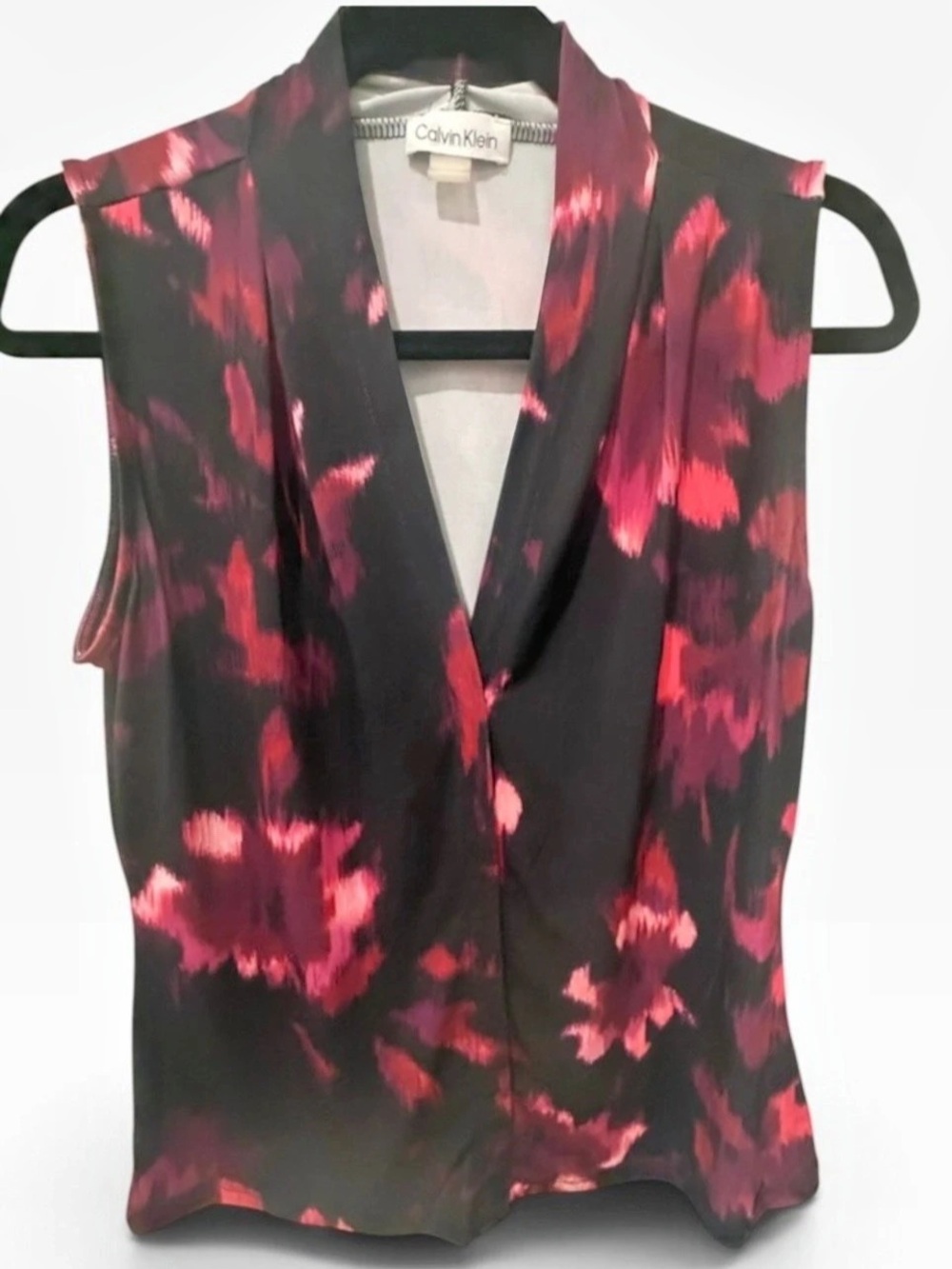 Calvin Klein Floral Sleeveless Blouse in Black & Pink Size Medium